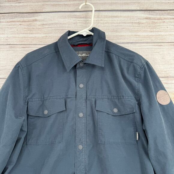 Eddie Bauer Flannel Lined Snap Down Jacket Mens Medium Navy Blue - Picture 4 of 16